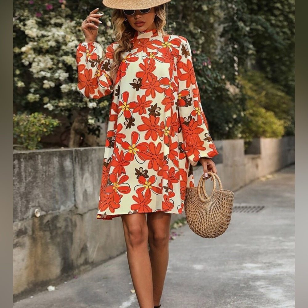 SHEIN 70s style mock neck dress